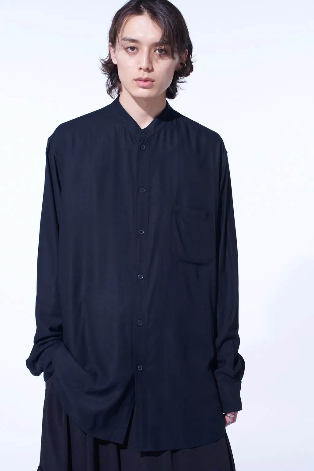 Rayon Twill Loose Fit Stand Collar Shirt