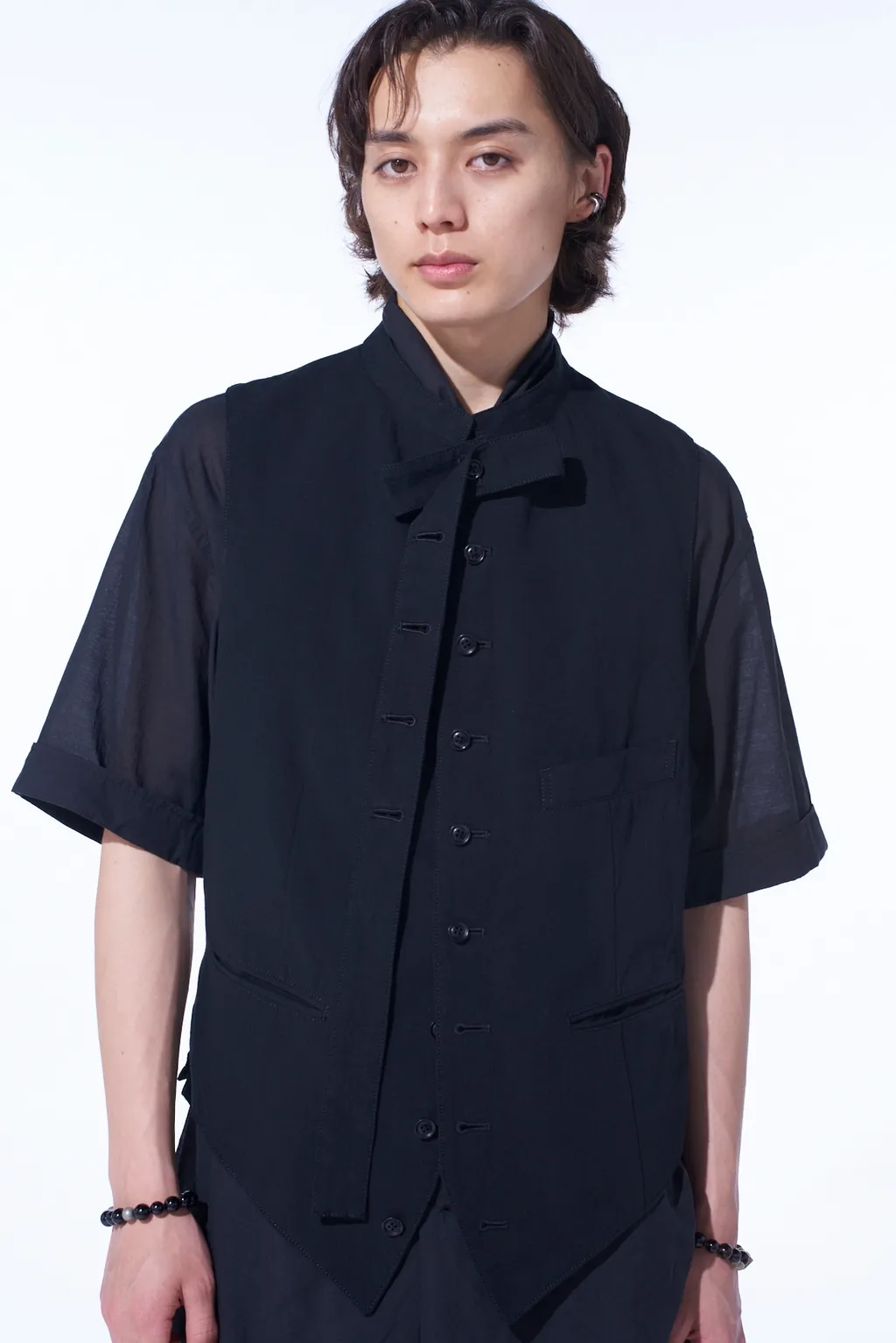Cotton/Linen Dungaree Stand Collar Vest