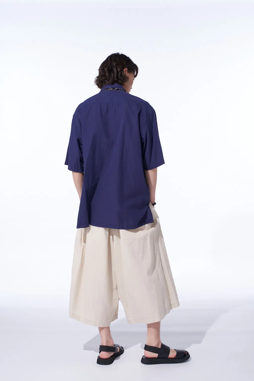 Broadcloth Chambray Flap Pockets Oversized Short-Sleeve Shirt