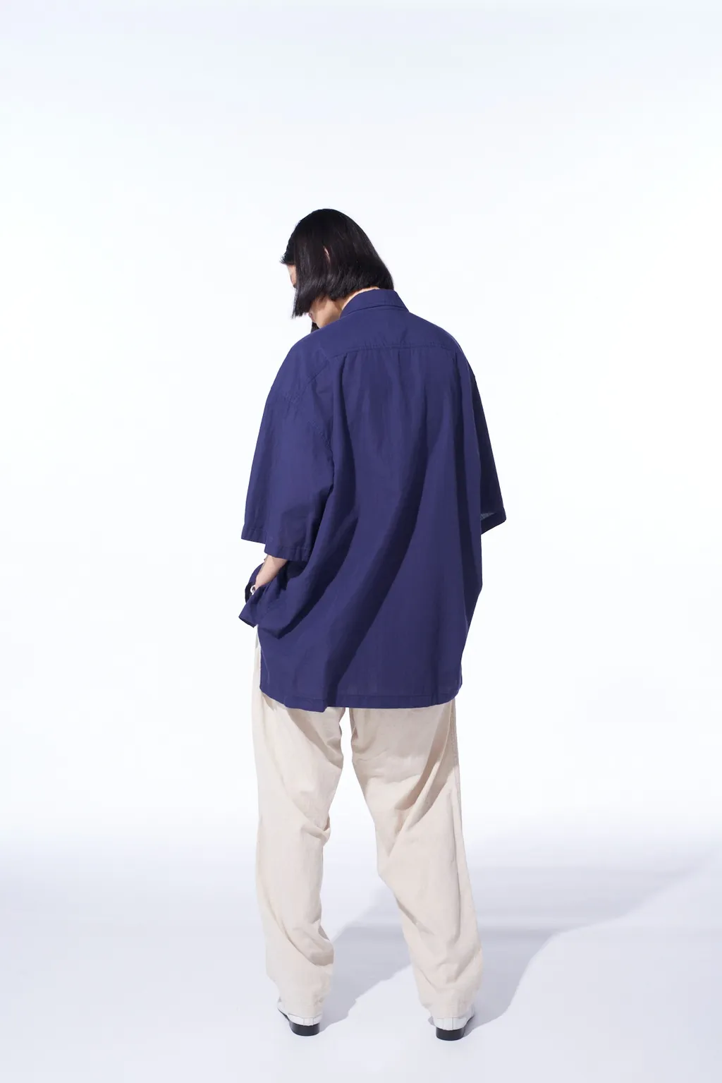 Broadcloth Chambray Flap Pockets Oversized Short-Sleeve Shirt