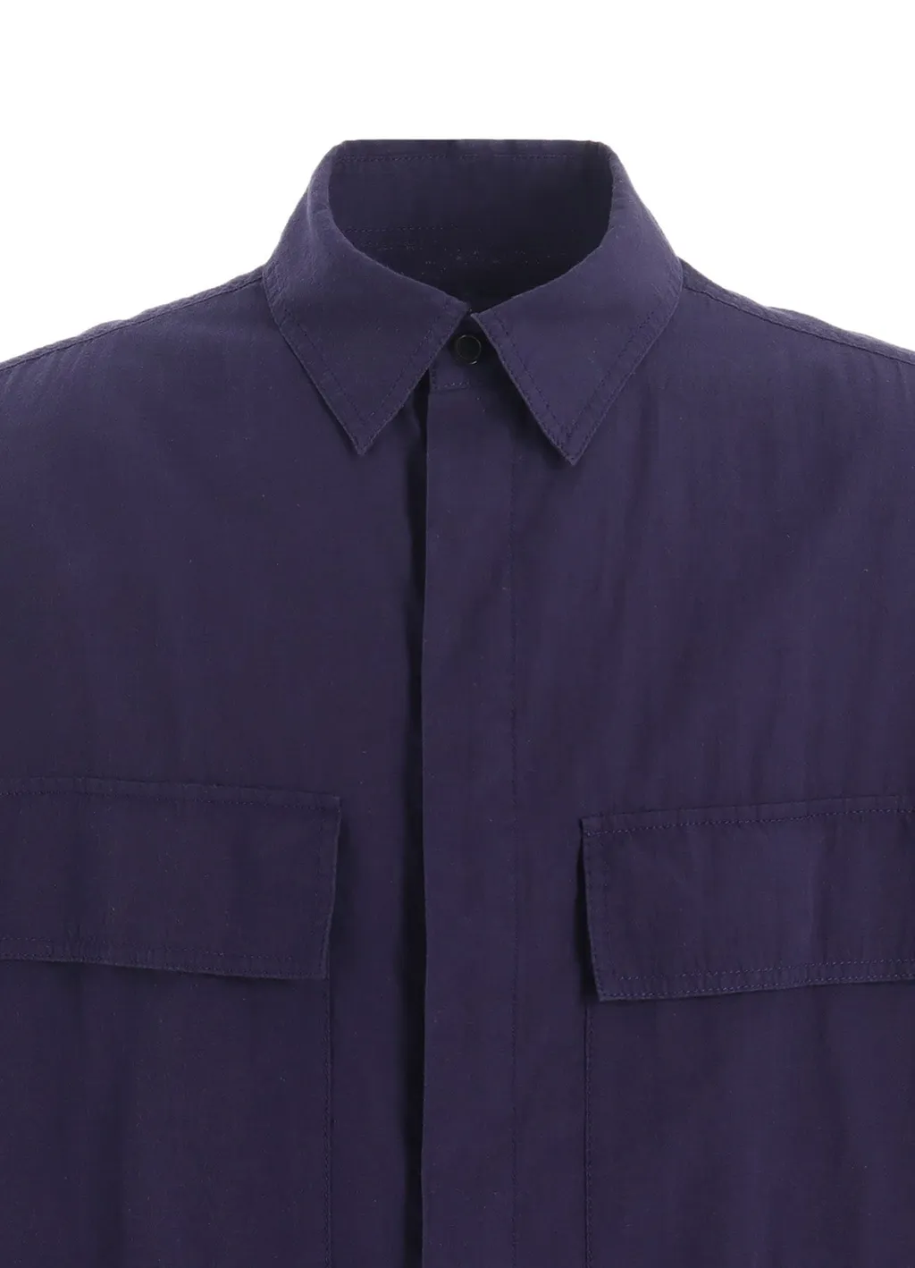 Broadcloth Chambray Flap Pockets Oversized Short-Sleeve Shirt