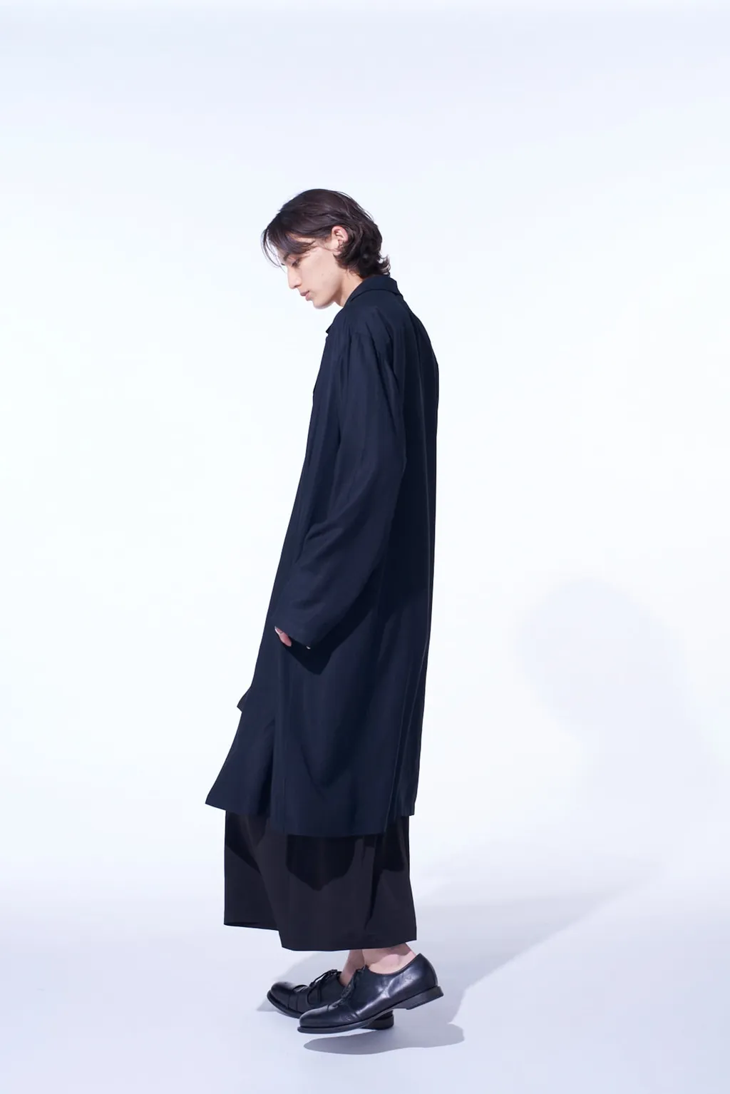 Rayon Twill Open-Collar Long Shirt