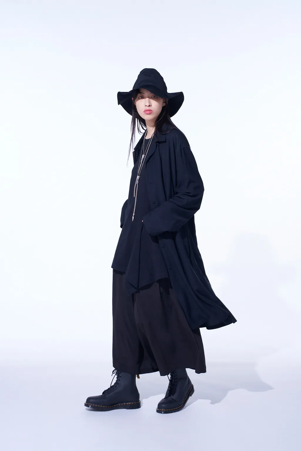 Rayon Twill Open-Collar Long Shirt