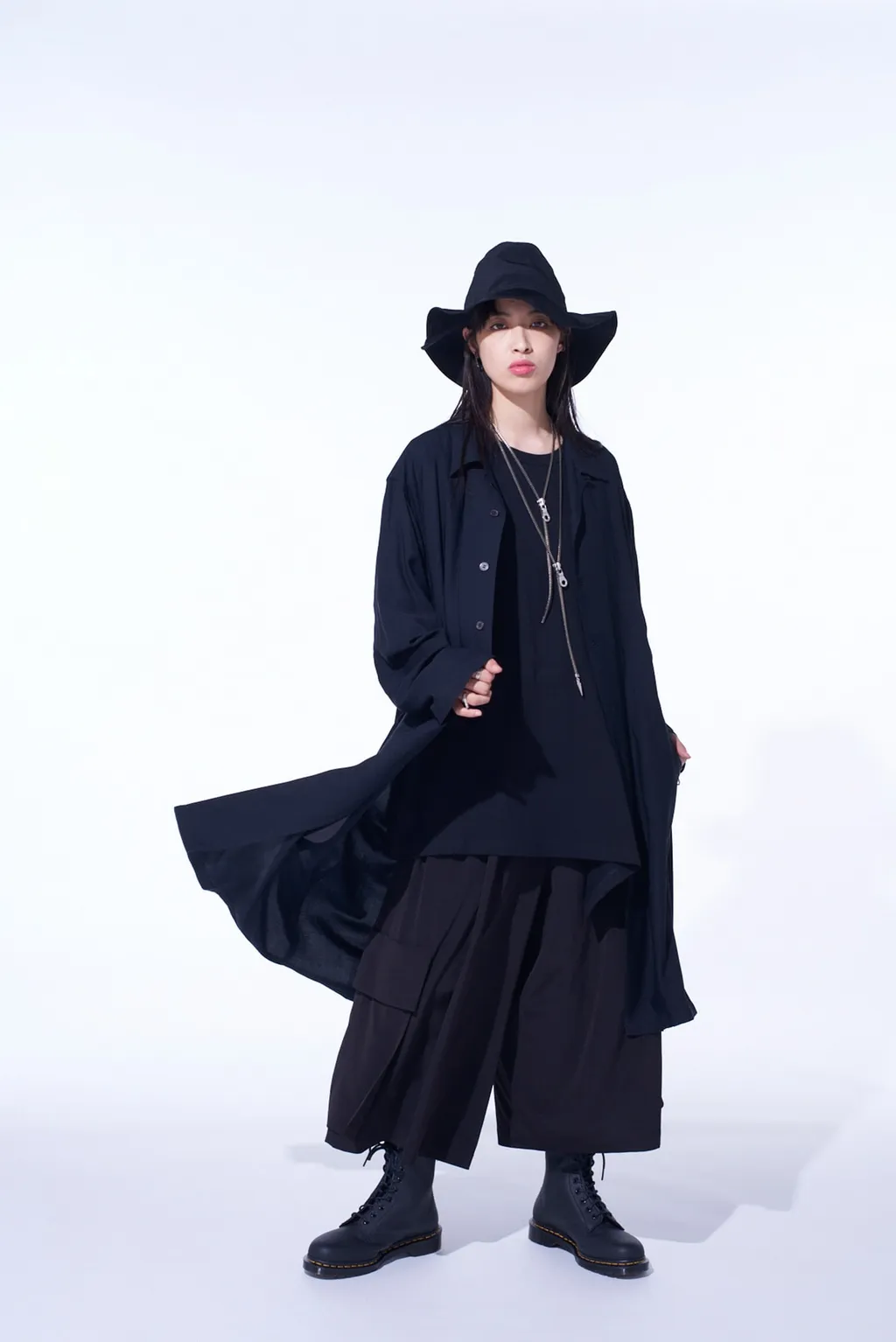 Rayon Twill Open-Collar Long Shirt