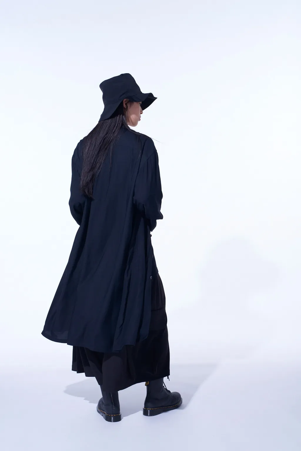 Rayon Twill Open-Collar Long Shirt