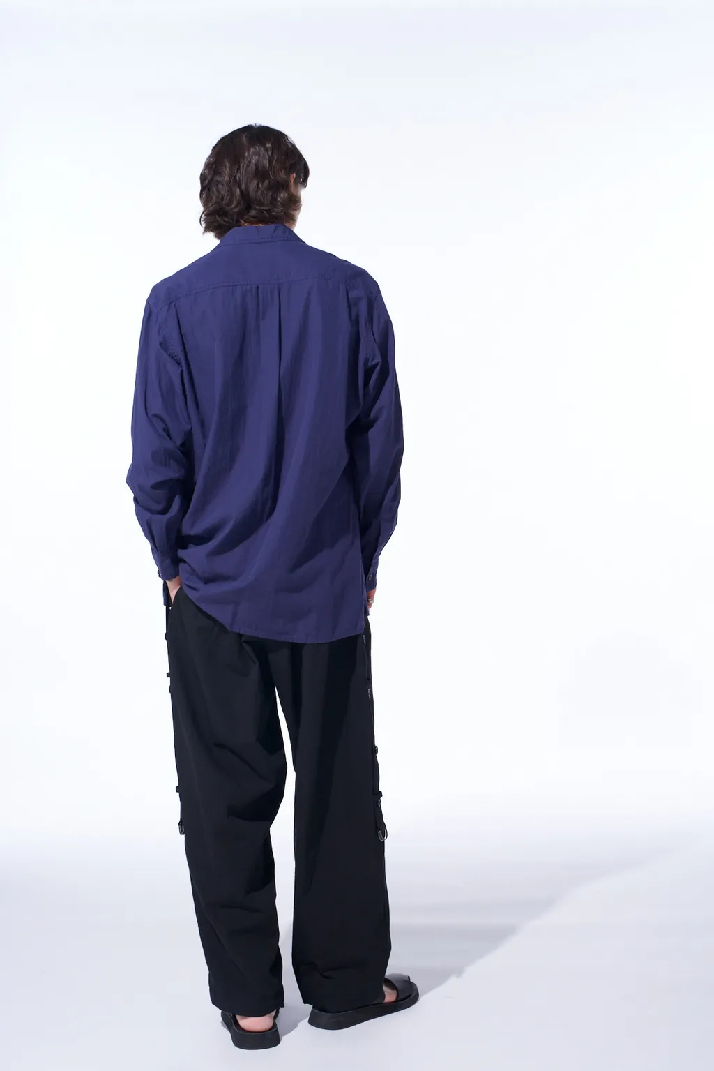 Broadcloth Chambray Loose-Fit Open Collar Shirt
