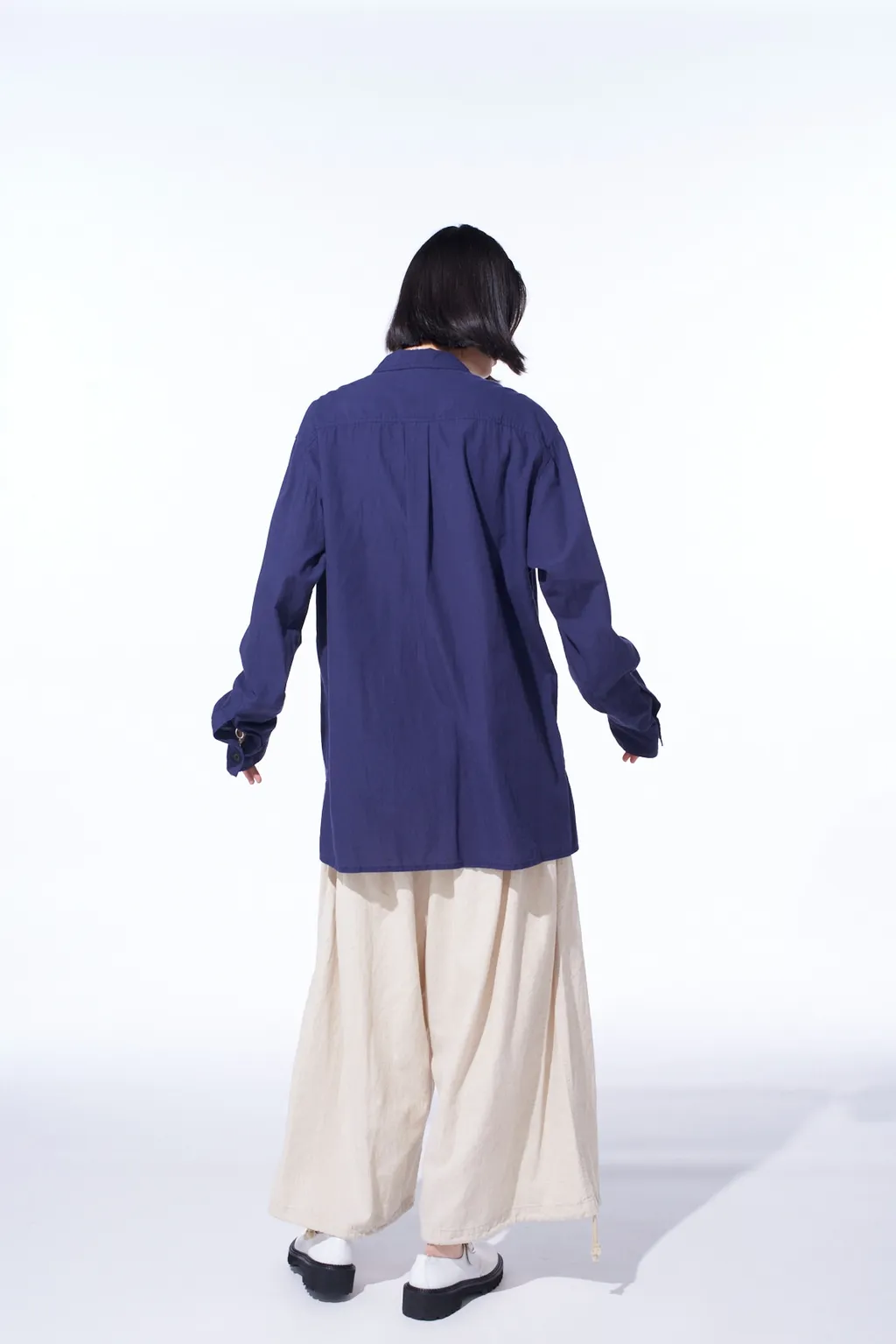 Broadcloth Chambray Loose-Fit Open Collar Shirt