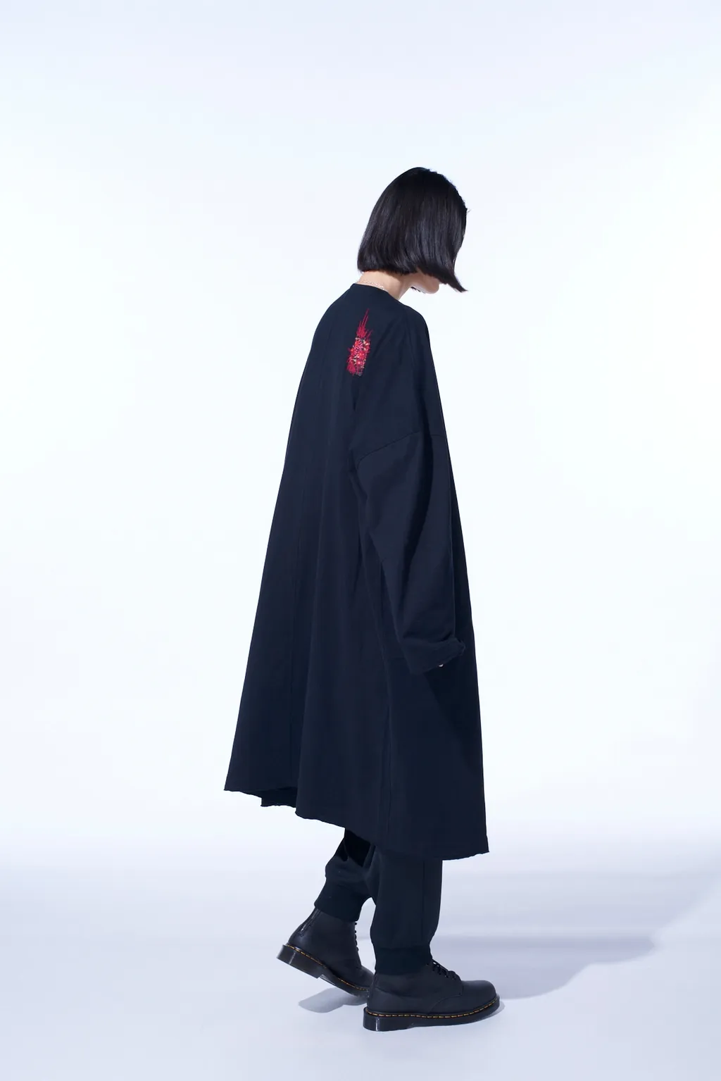 Classic Jersey Tyrolean Embroidery Collarless Long Cardigan