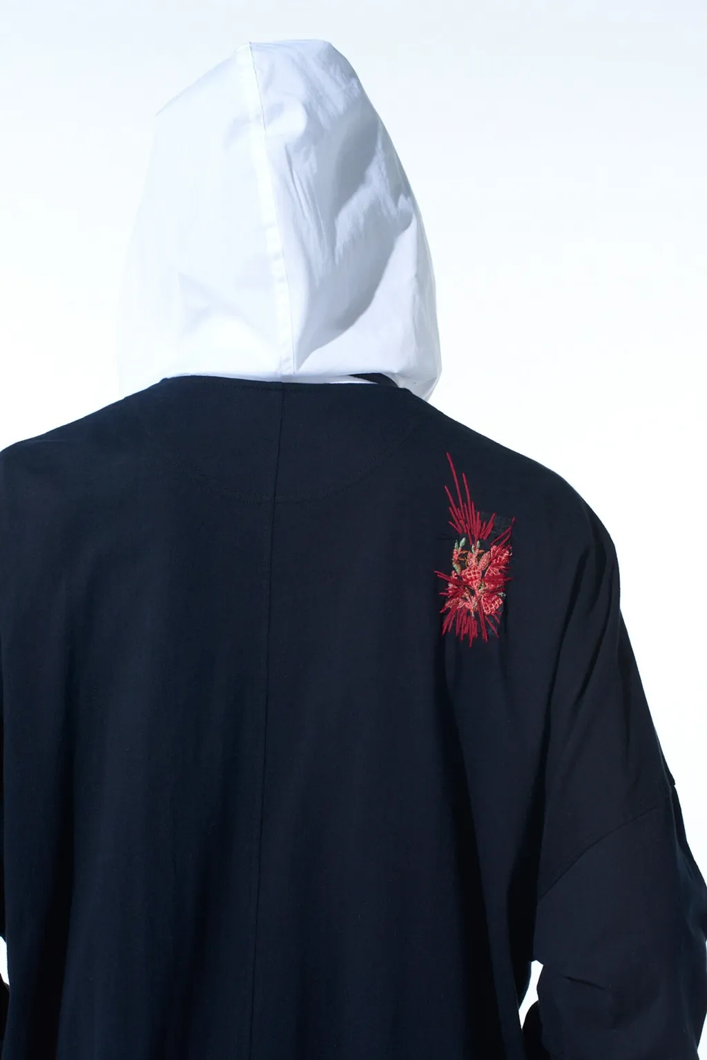 Classic Jersey Tyrolean Embroidery Collarless Long Cardigan