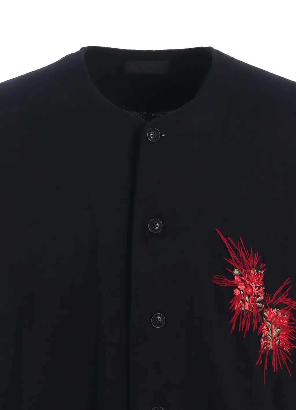 Classic Jersey Tyrolean Embroidery Collarless Long Cardigan