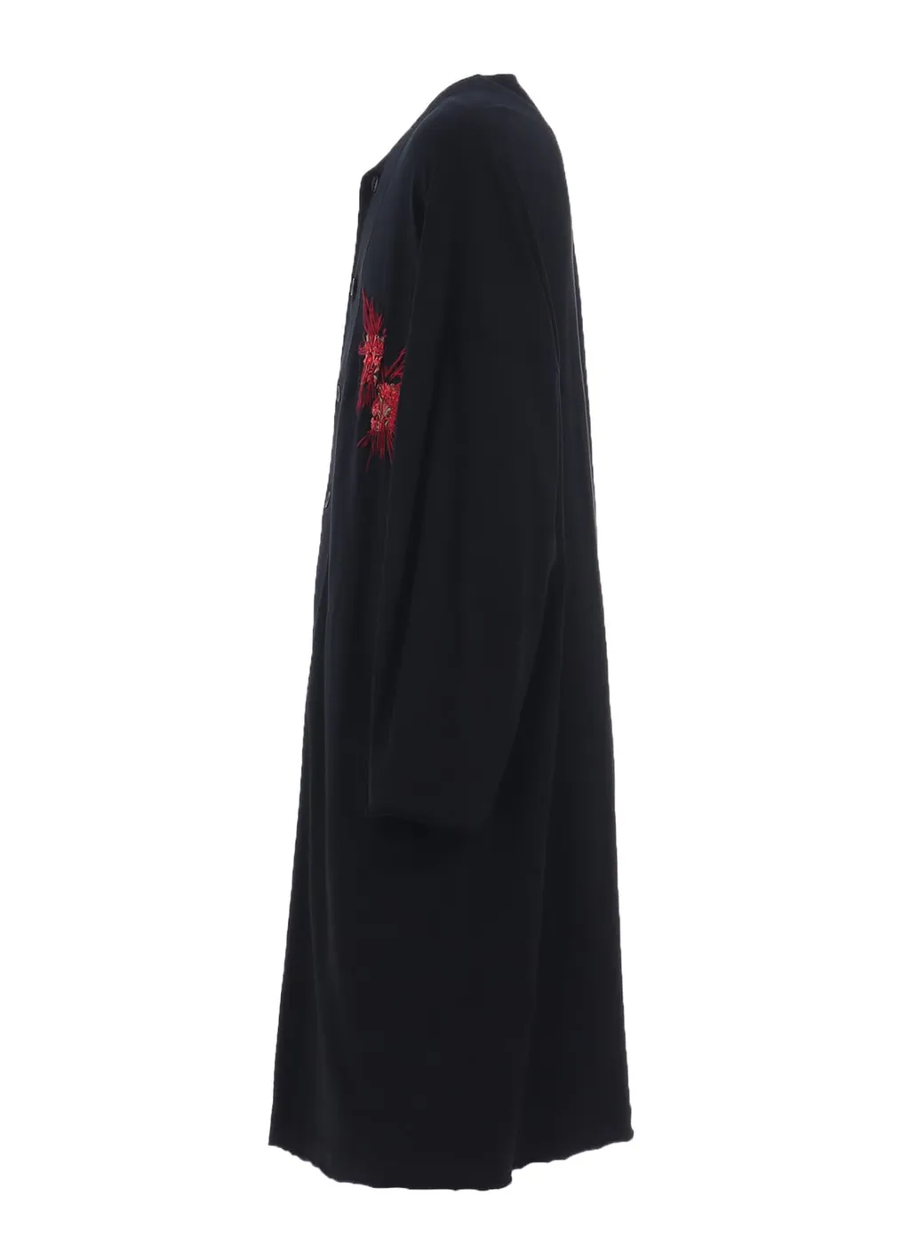 Classic Jersey Tyrolean Embroidery Collarless Long Cardigan