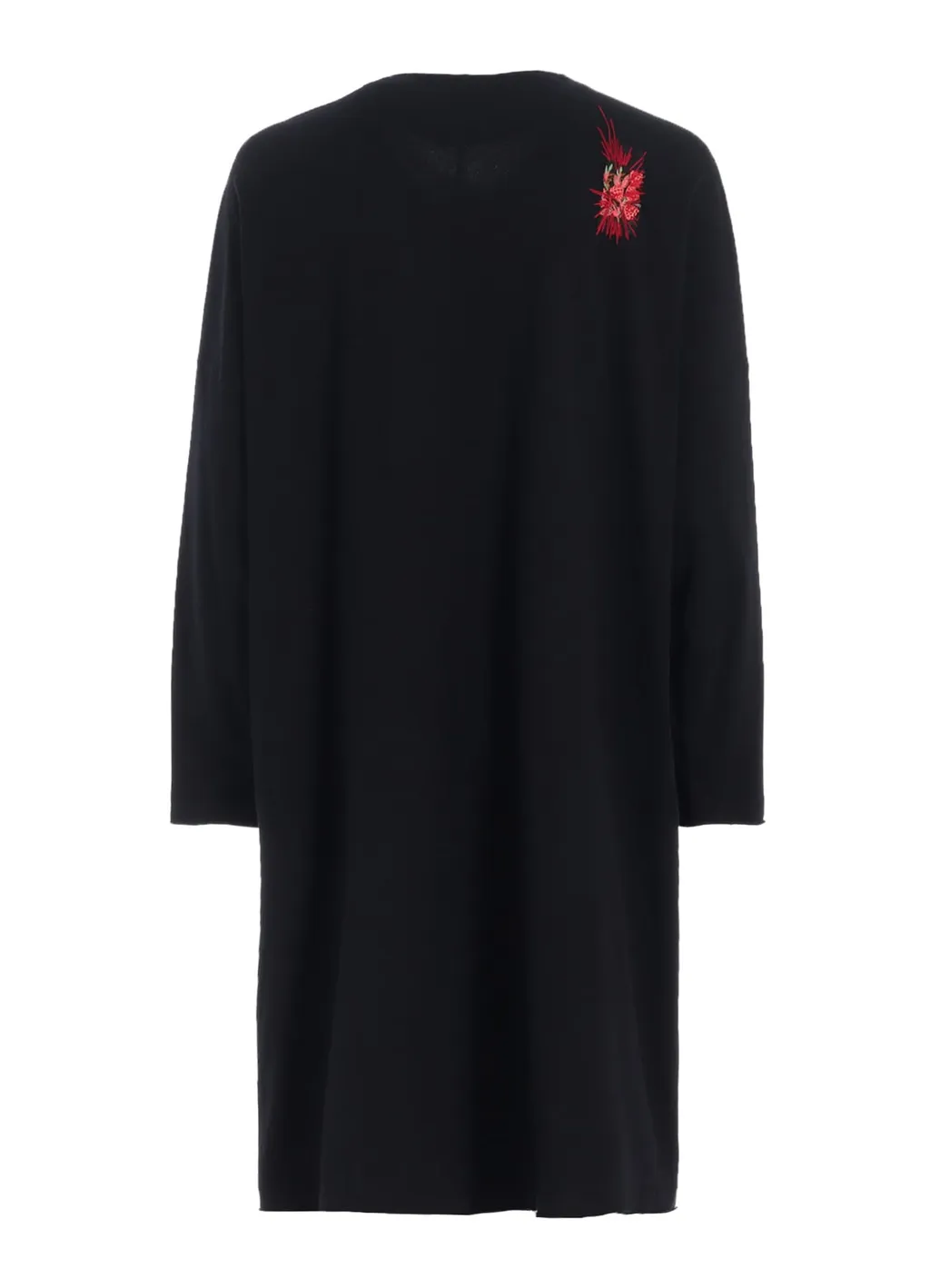 Classic Jersey Tyrolean Embroidery Collarless Long Cardigan