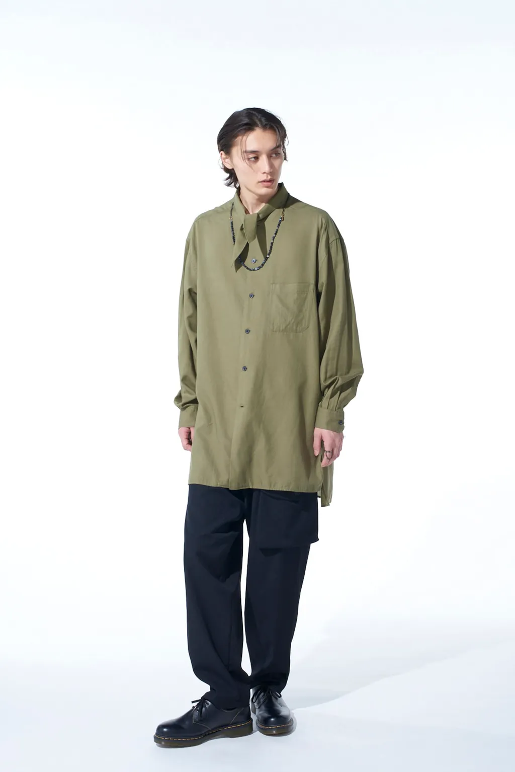 Cotton/Cellulose Broad Ribbon Collar Shirt