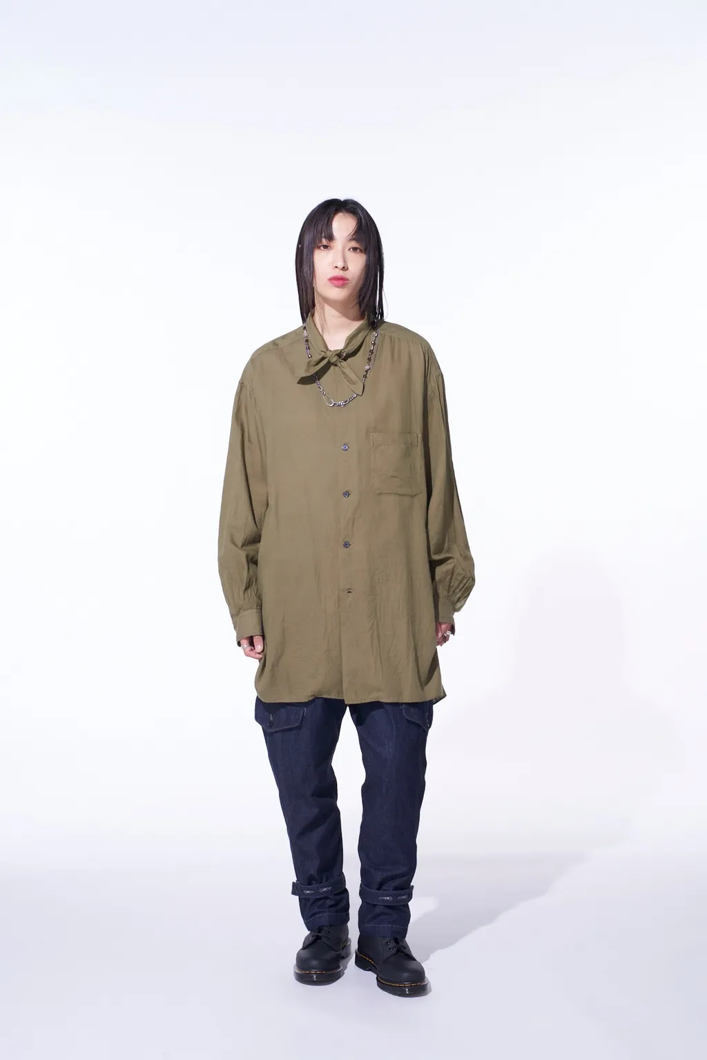 Cotton/Cellulose Broad Ribbon Collar Shirt