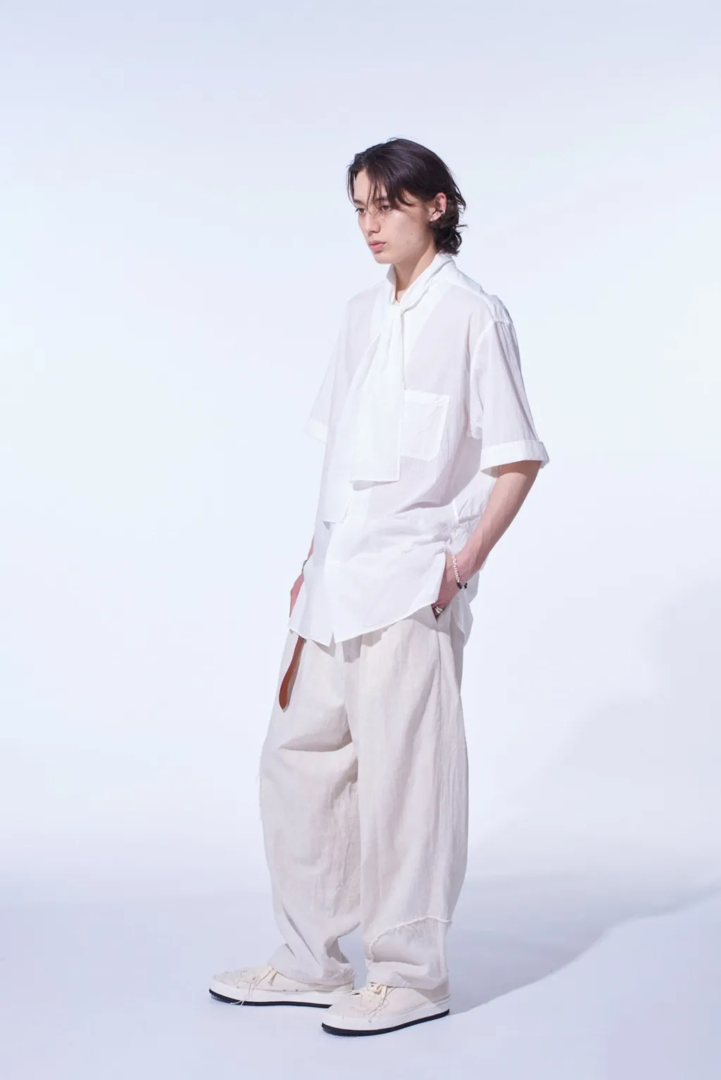 Linen/Cotton Herringbone Zigzag Cut-Out Pants