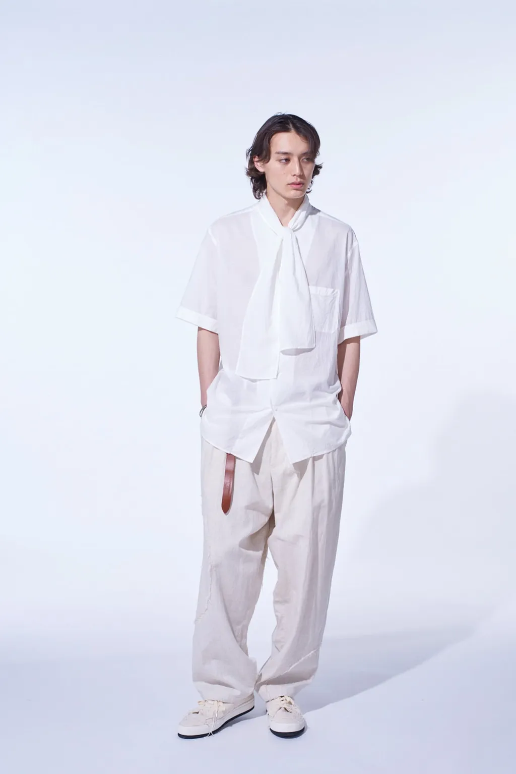 Linen/Cotton Herringbone Zigzag Cut-Out Pants