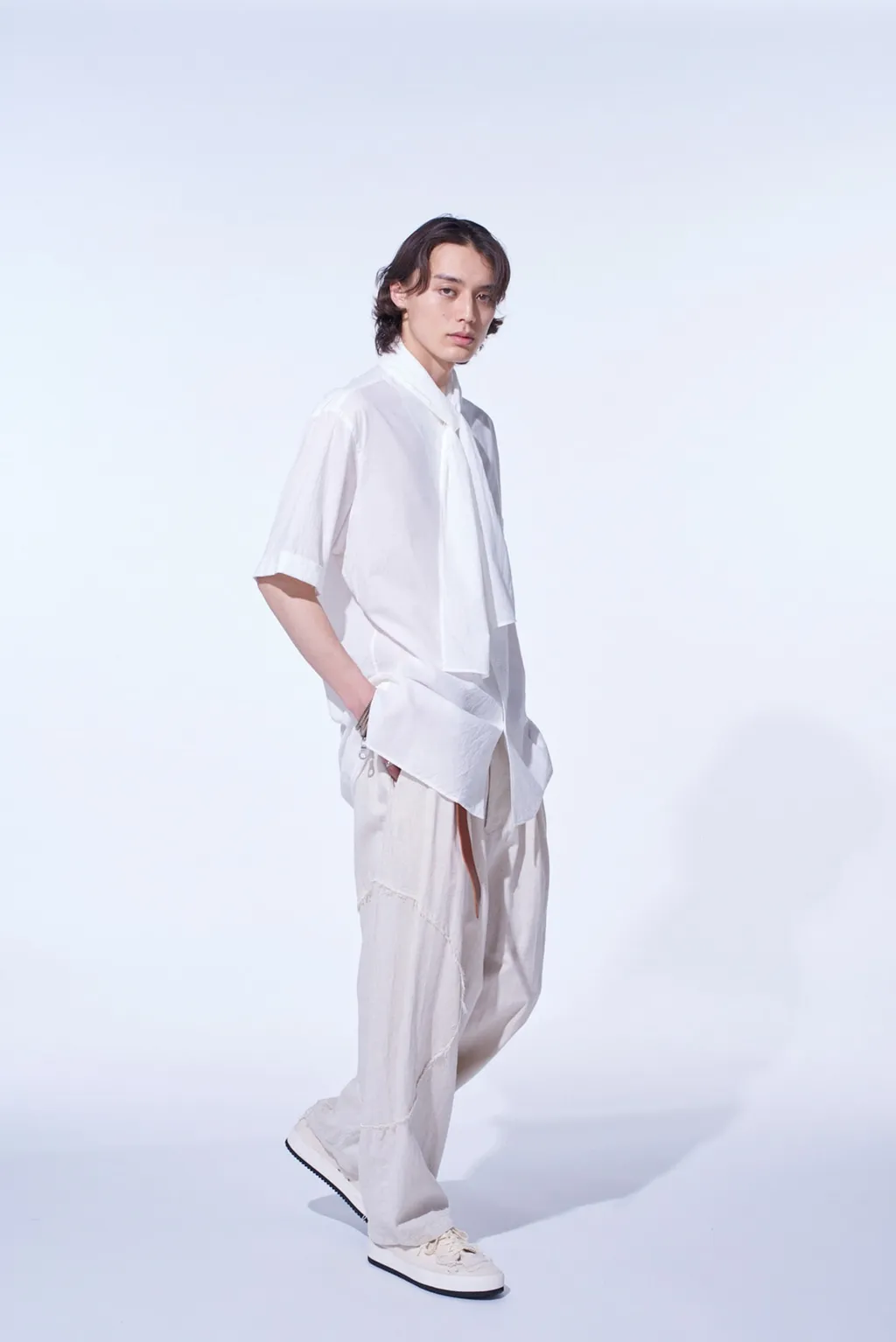 Linen/Cotton Herringbone Zigzag Cut-Out Pants