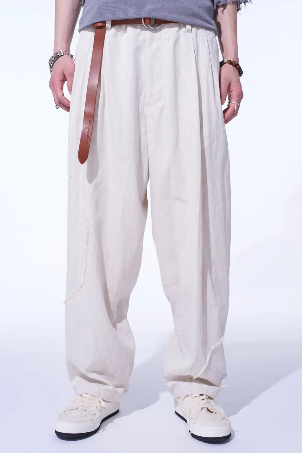 Linen/Cotton Herringbone Zigzag Cut-Out Pants