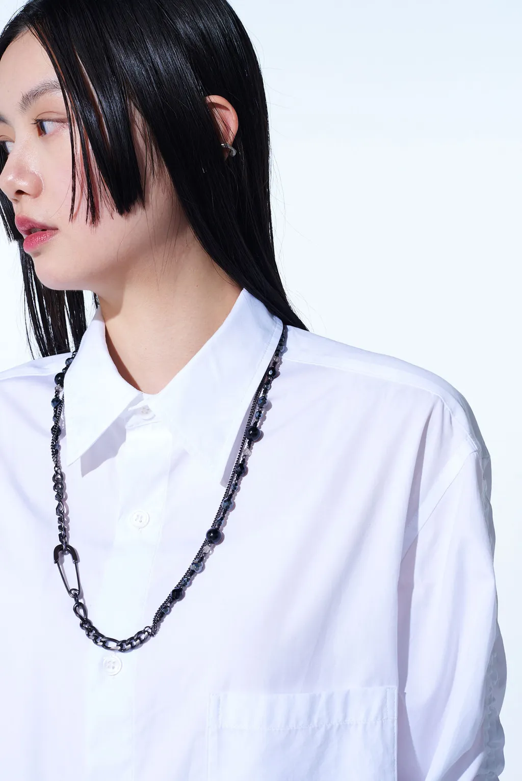 Black Onyx + Glass Beads Brass Necklace