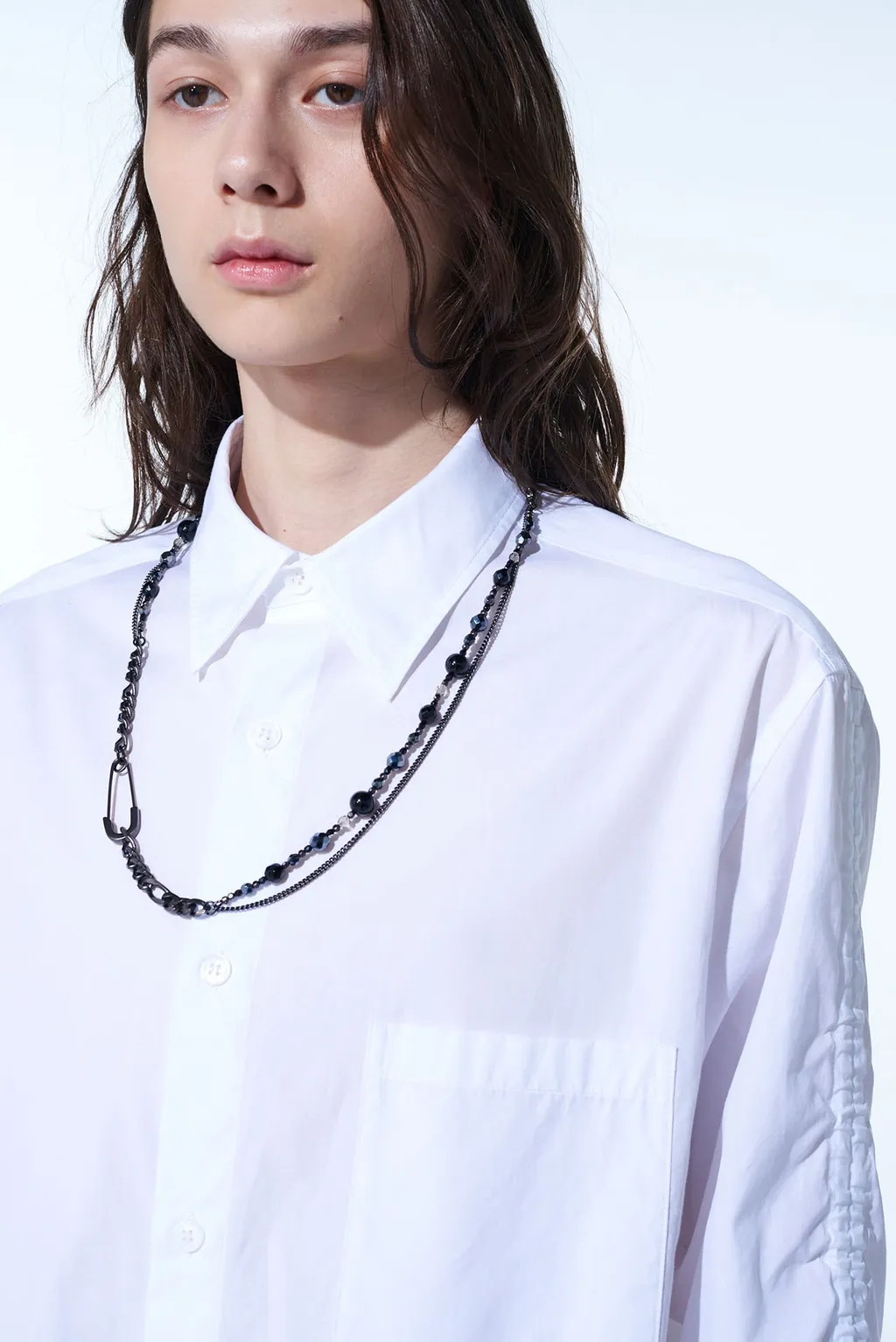 Black Onyx + Glass Beads Brass Necklace