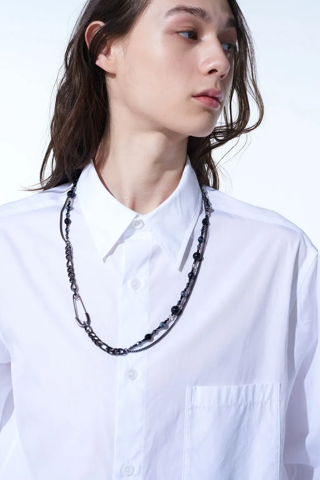 Black Onyx + Glass Beads Brass Necklace