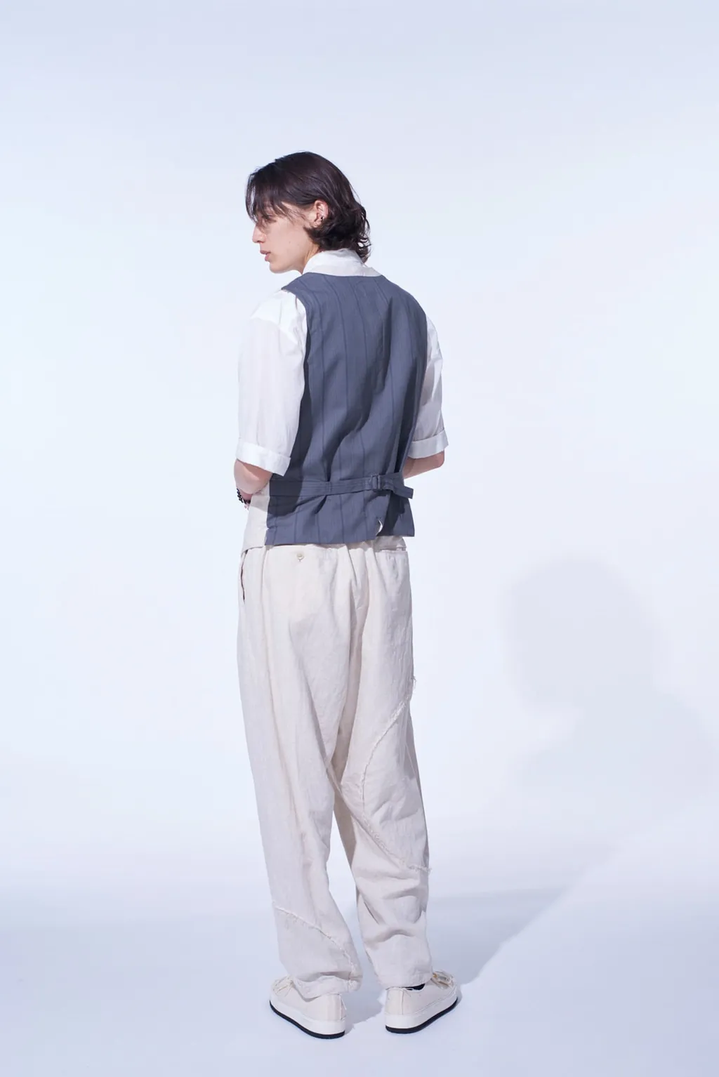 Linen/Cotton Herringbone Zigzag Cut-Out Vest