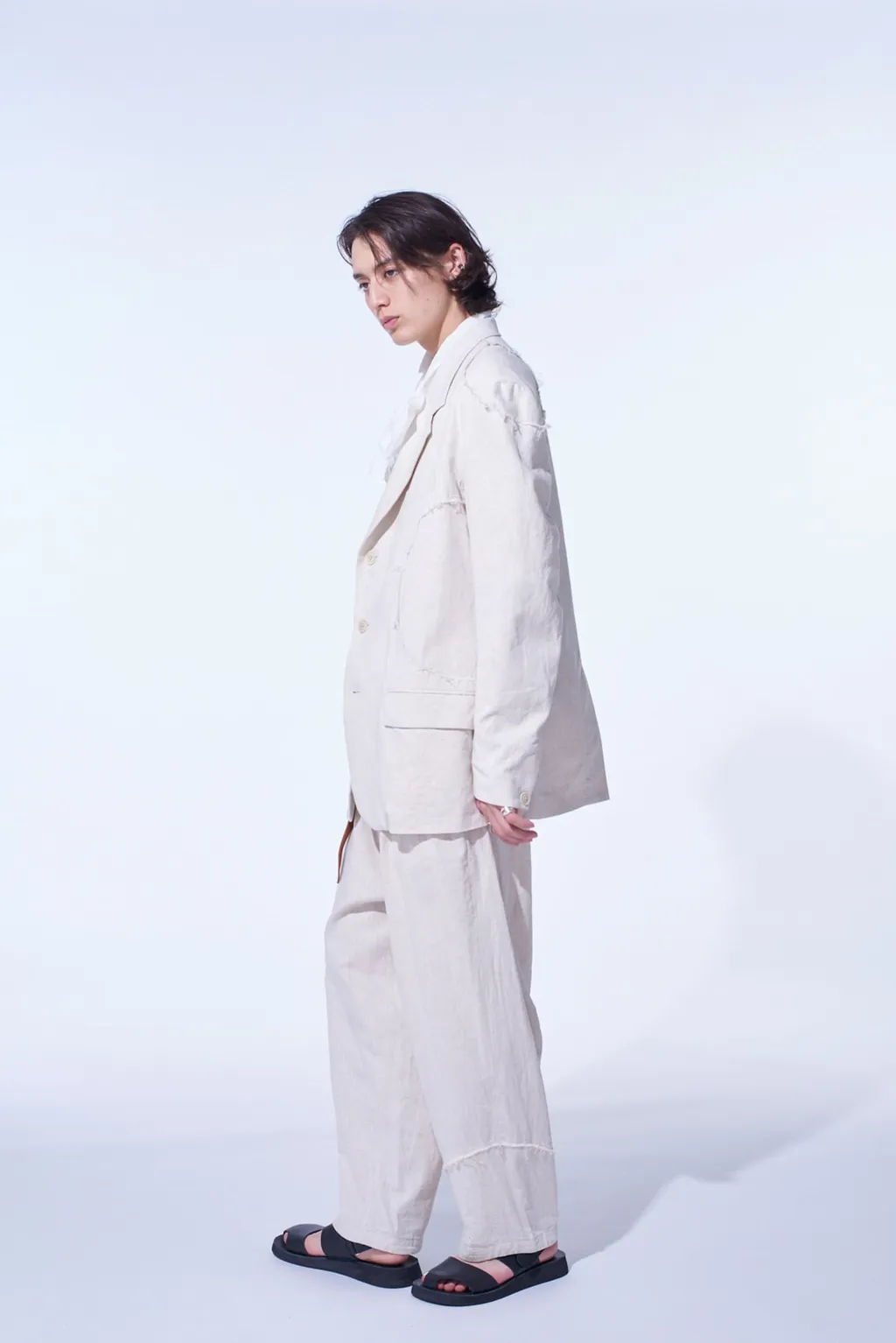Linen/Cotton Herringbone Zigzag Cut-Out Jacket