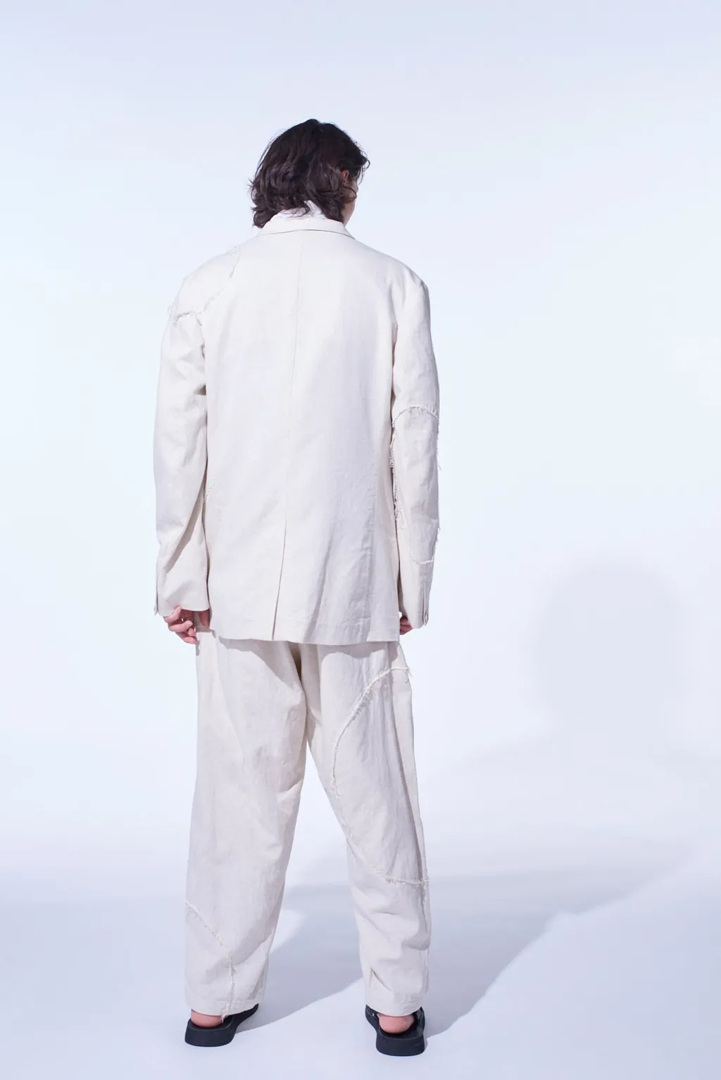 Linen/Cotton Herringbone Zigzag Cut-Out Jacket