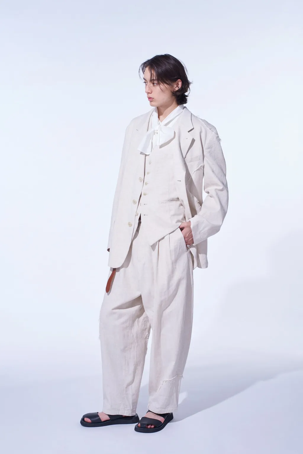 Linen/Cotton Herringbone Zigzag Cut-Out Jacket