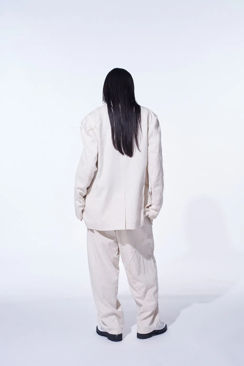 Linen/Cotton Herringbone Zigzag Cut-Out Jacket