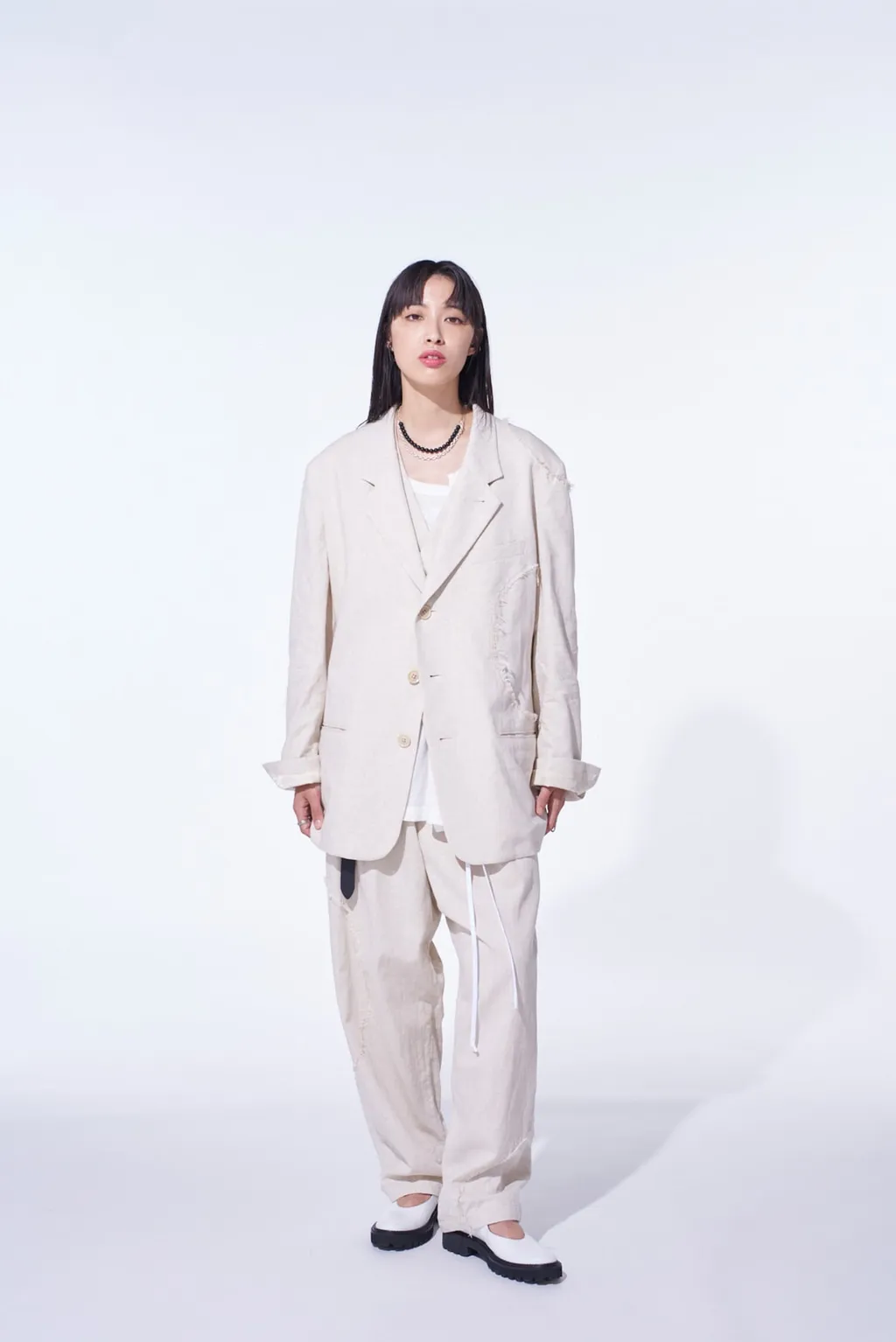 Linen/Cotton Herringbone Zigzag Cut-Out Jacket