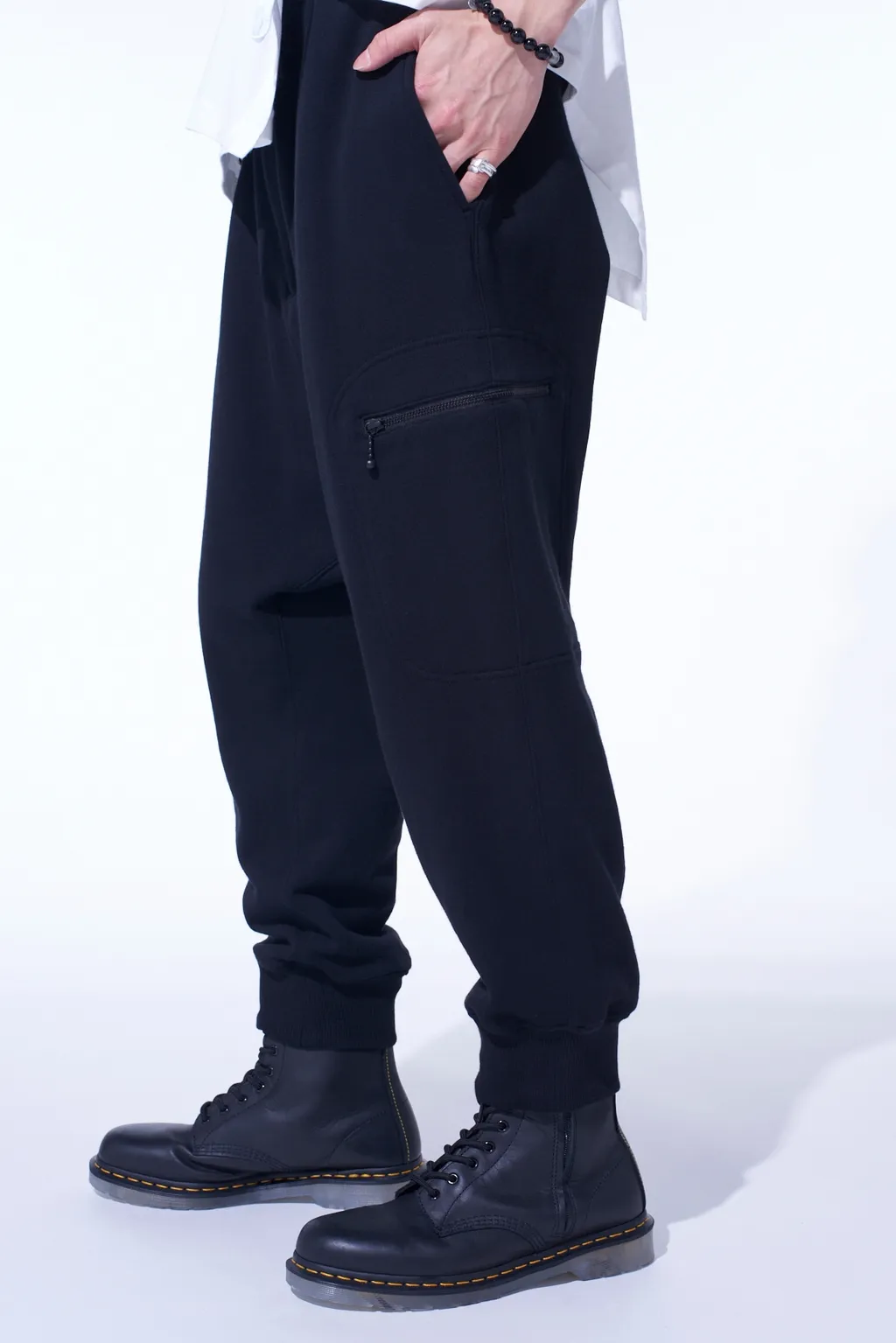 French Terry Ribbed Hem Sarouel Pants