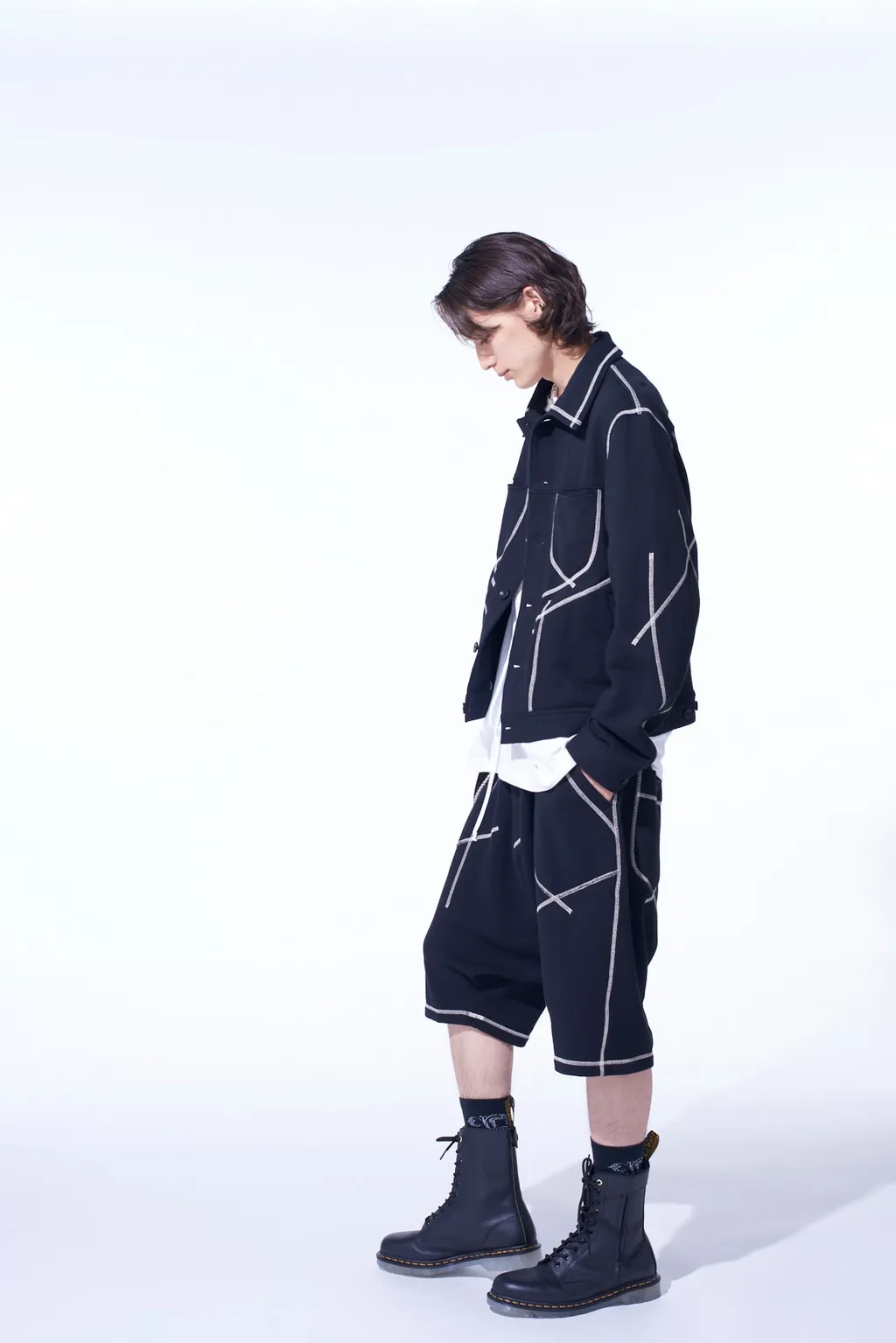 French Terry Random Stitch Sarouel Shorts