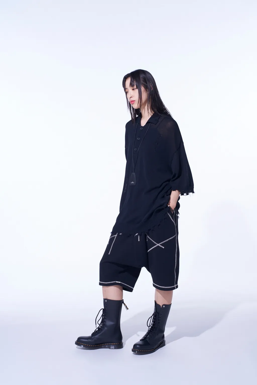 French Terry Random Stitch Sarouel Shorts