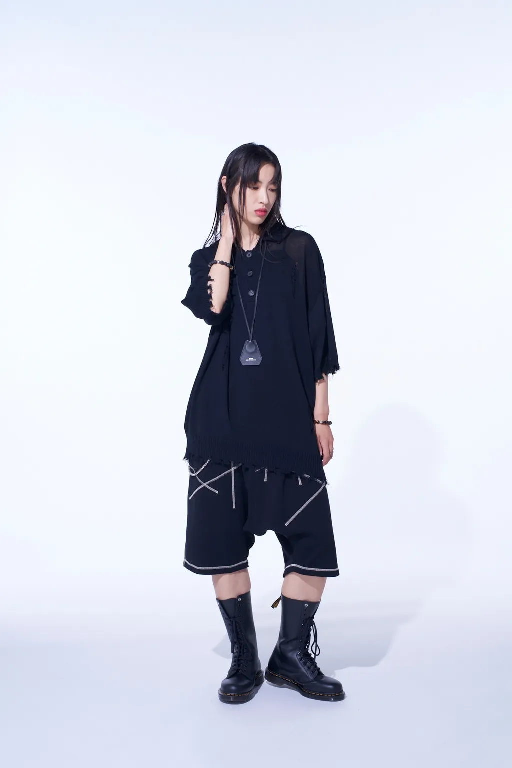 French Terry Random Stitch Sarouel Shorts