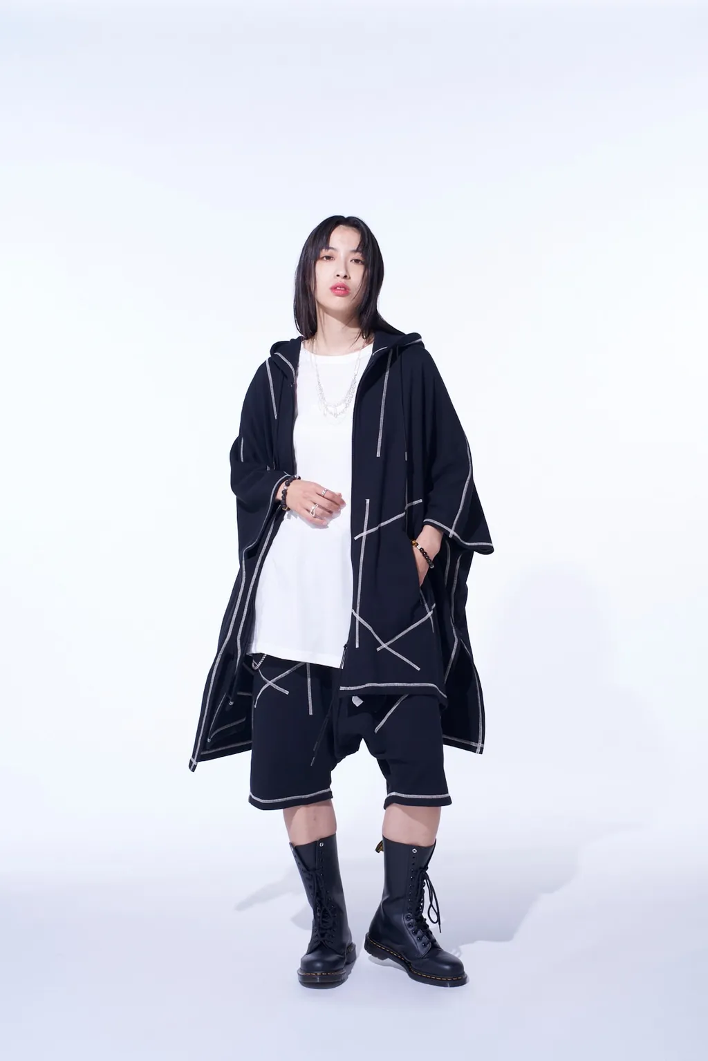 French Terry Random Stitch Sarouel Shorts