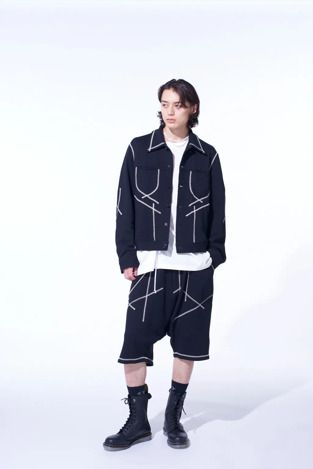 French Terry Random Stitch Trucker Jacket