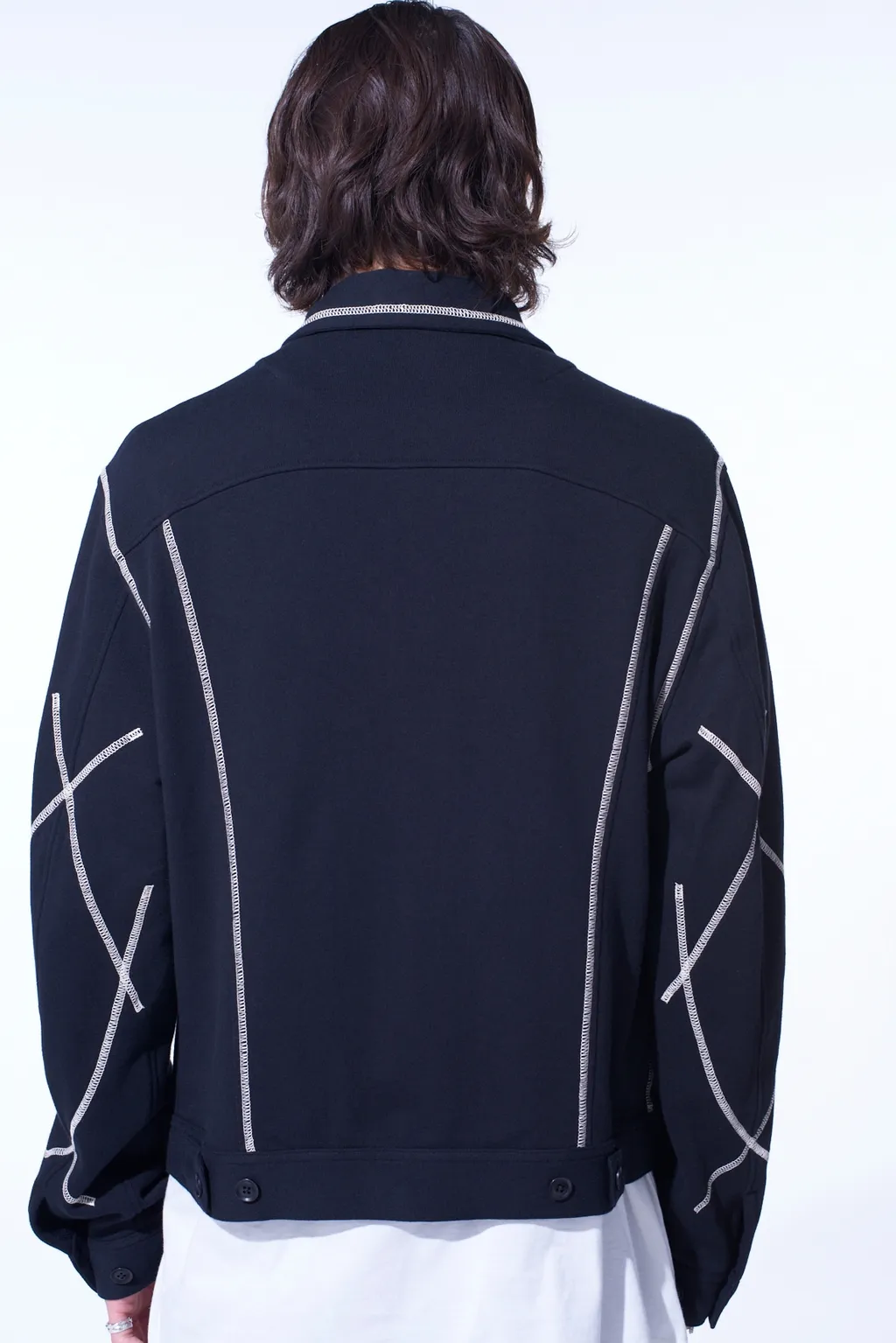 French Terry Random Stitch Trucker Jacket