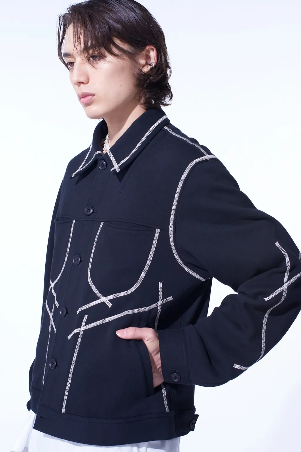 French Terry Random Stitch Trucker Jacket