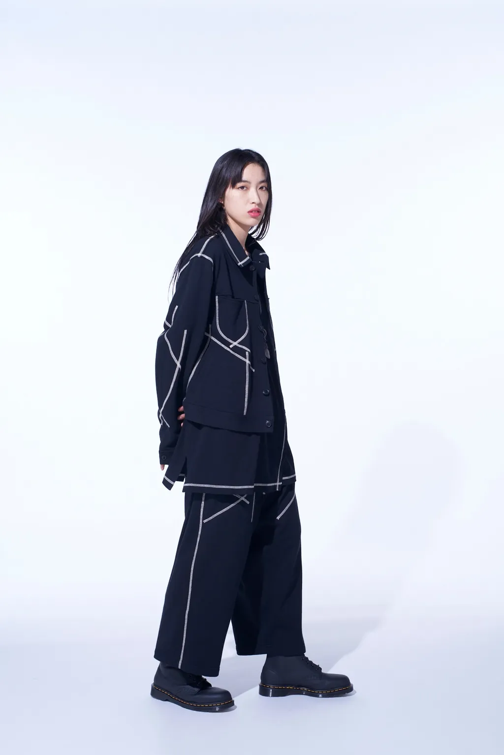 French Terry Random Stitch Trucker Jacket