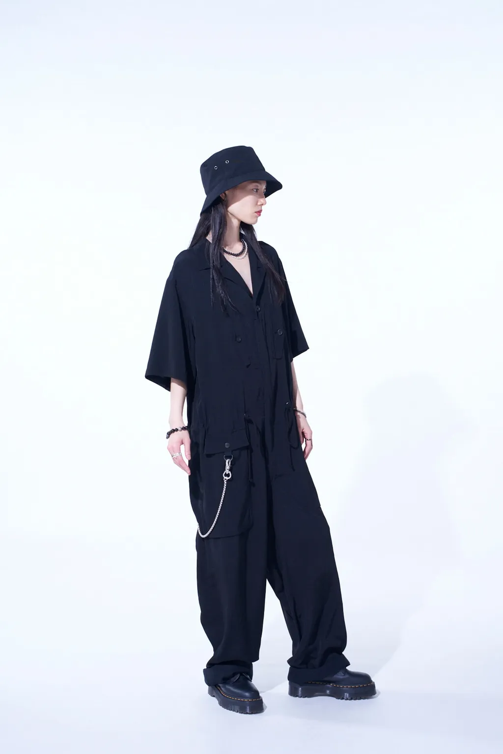 Crepe De Chine Short Sleeve Military All-In-One