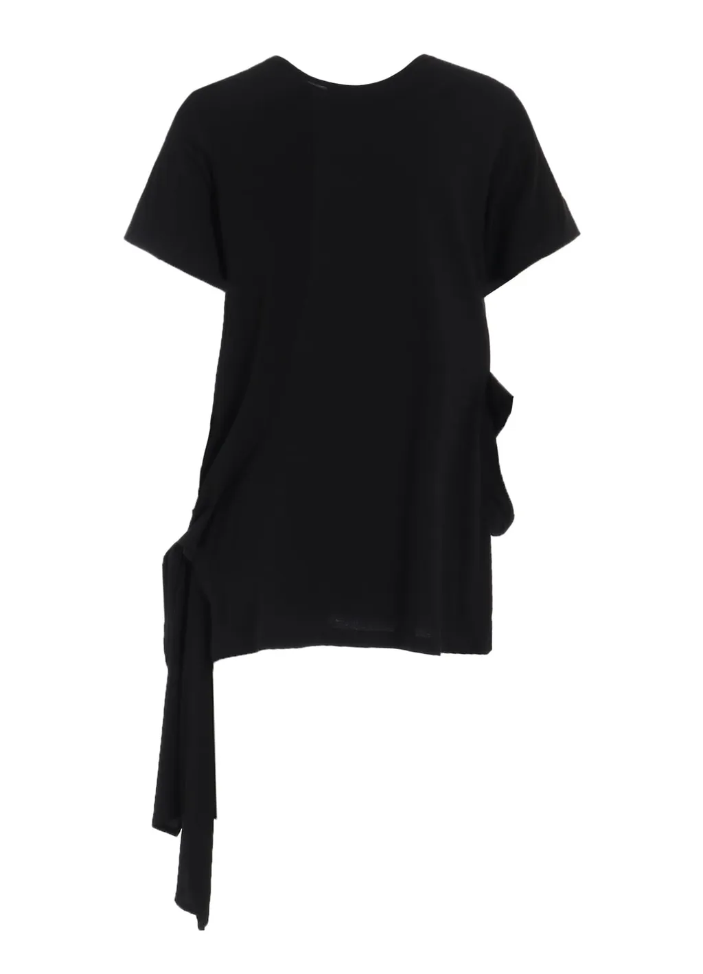 Soft Jersey+Crepe De Chine Pocket Side Slit Knot T-Shirt