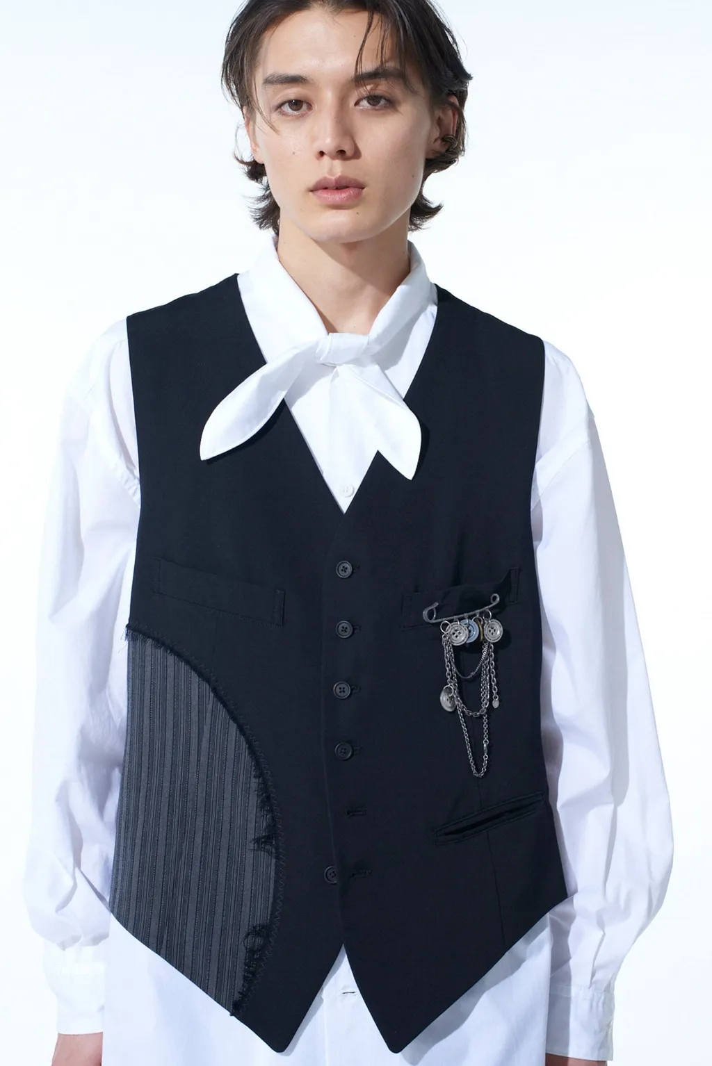 Washer Wool Gabardine Cut-Out Striped Vest