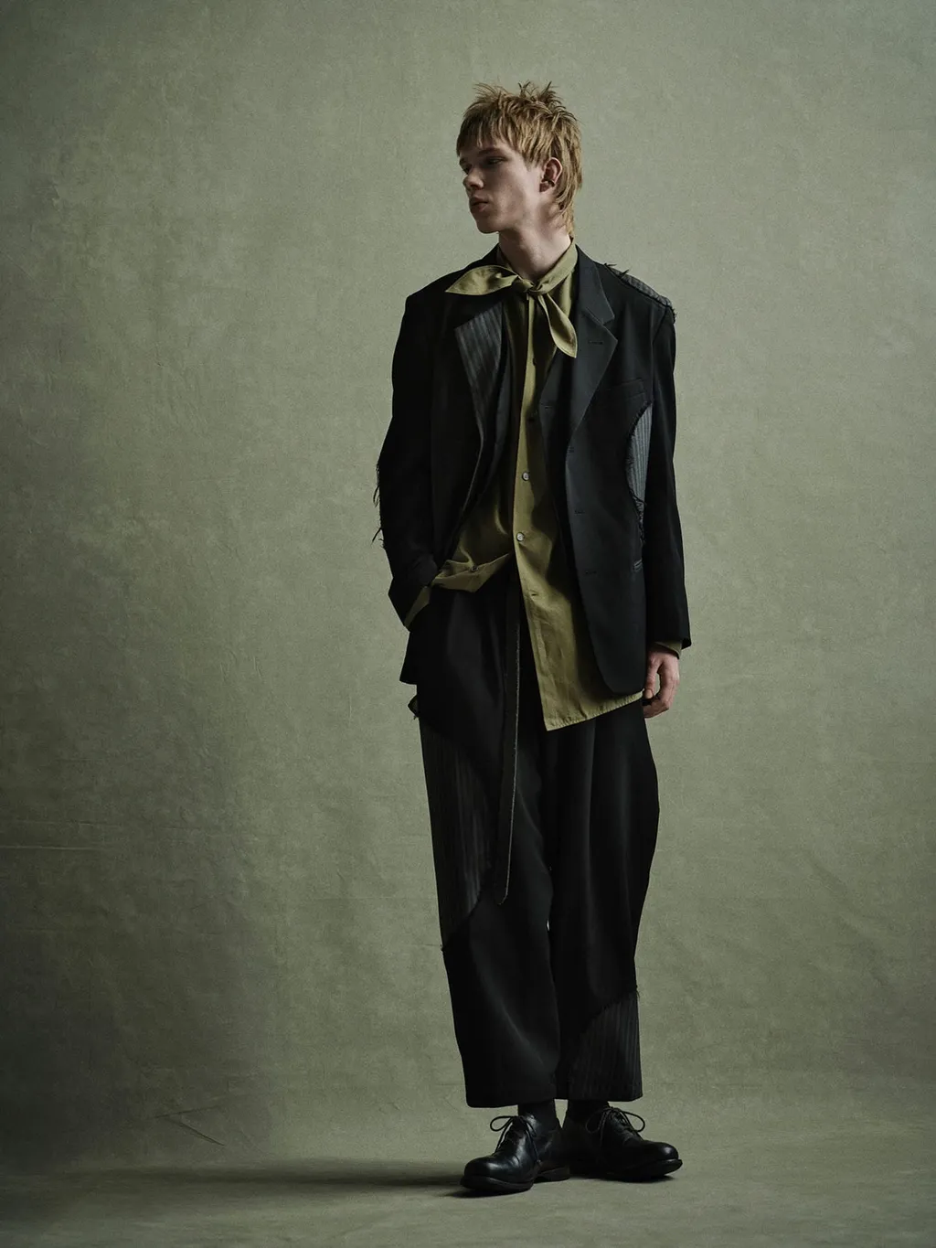 Washer Wool Gabardine Cut-Out Striped Pants
