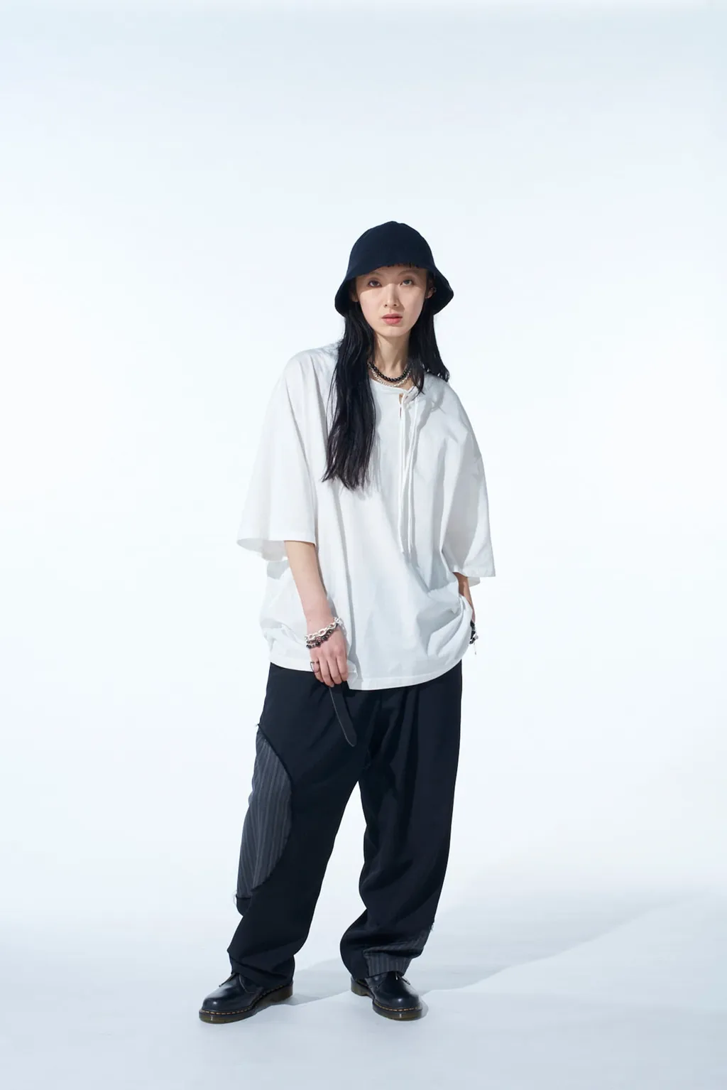 Washer Wool Gabardine Cut-Out Striped Pants