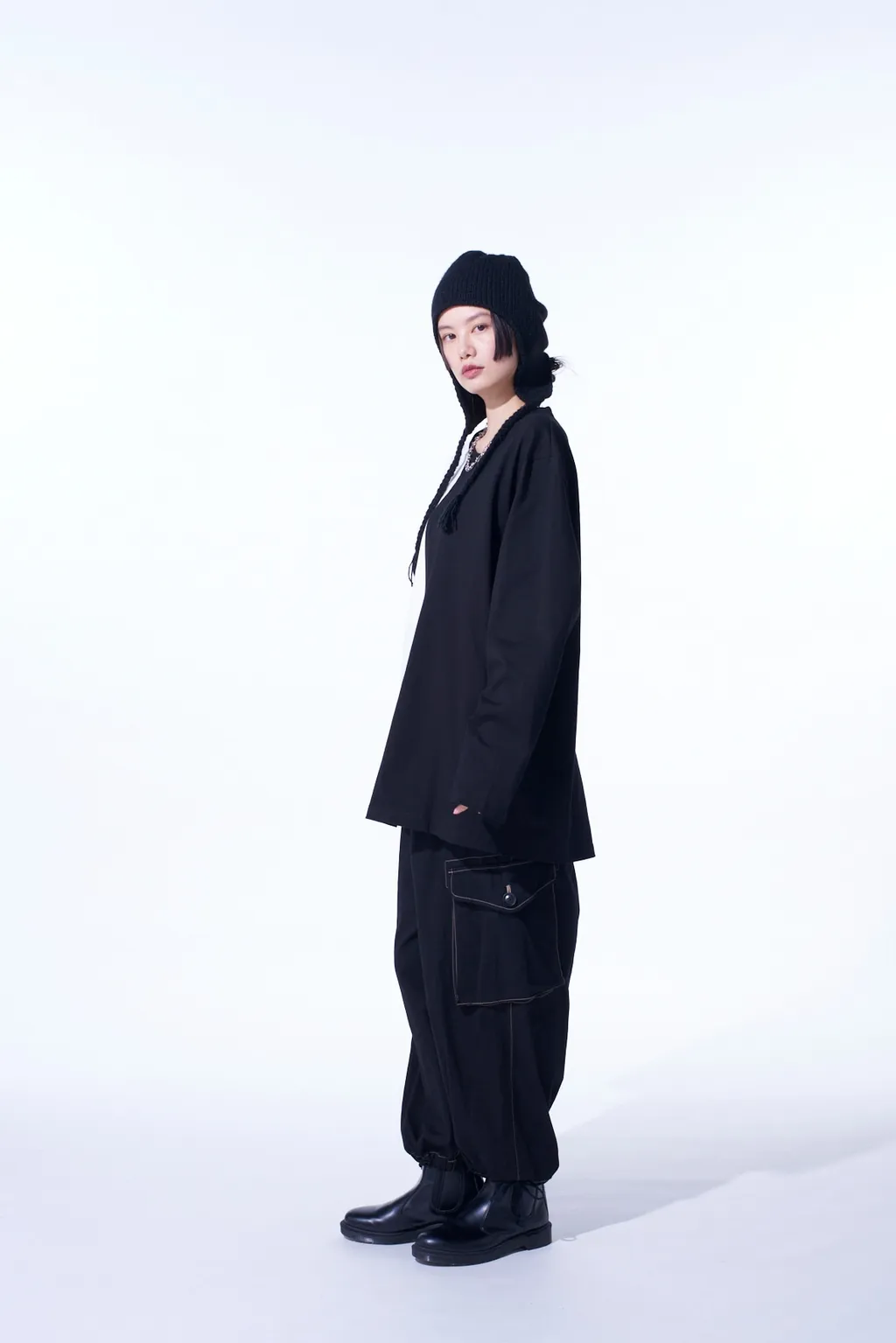 Bicolor Long-Sleeved T-Shirt With Hem Slits