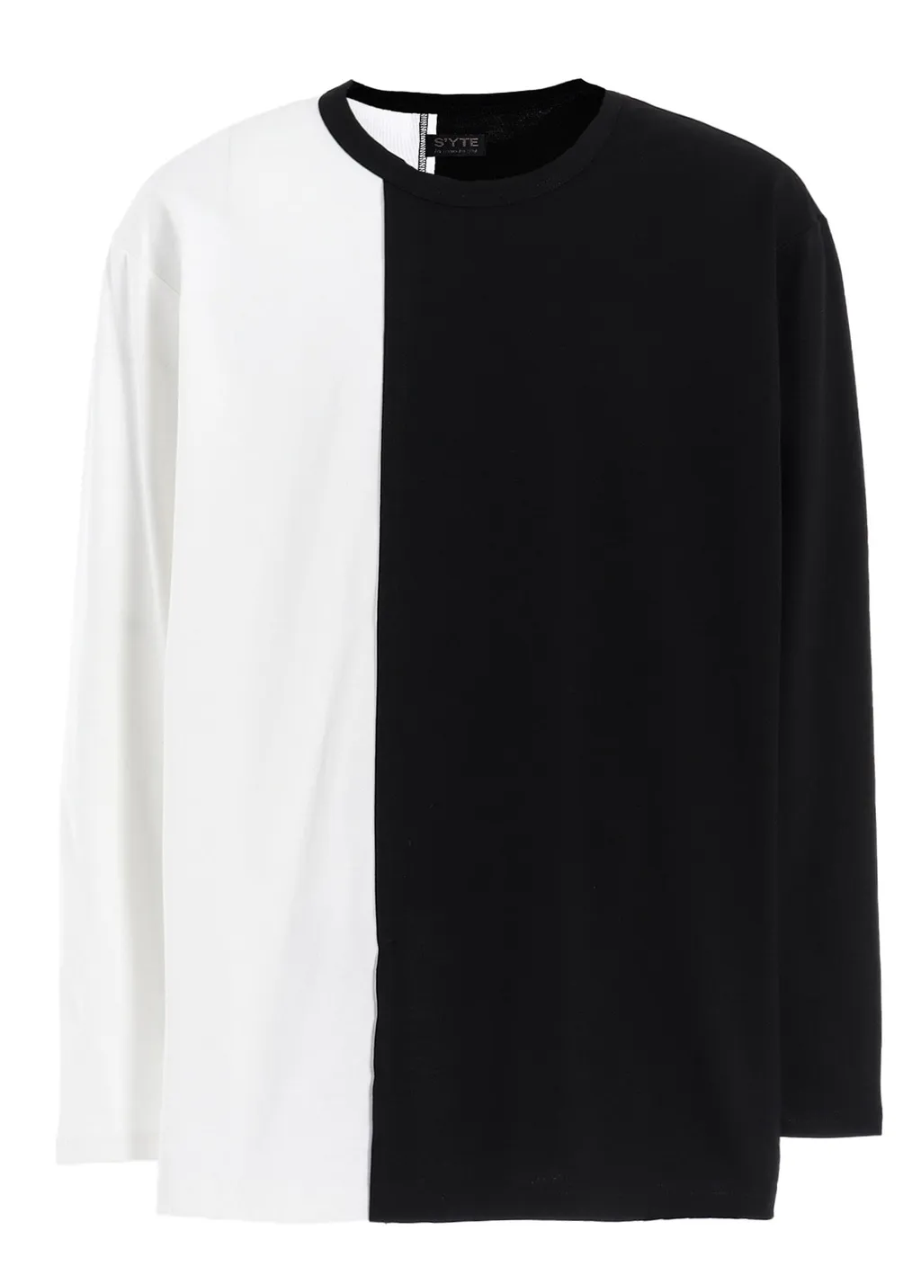 Bicolor Long-Sleeved T-Shirt With Hem Slits