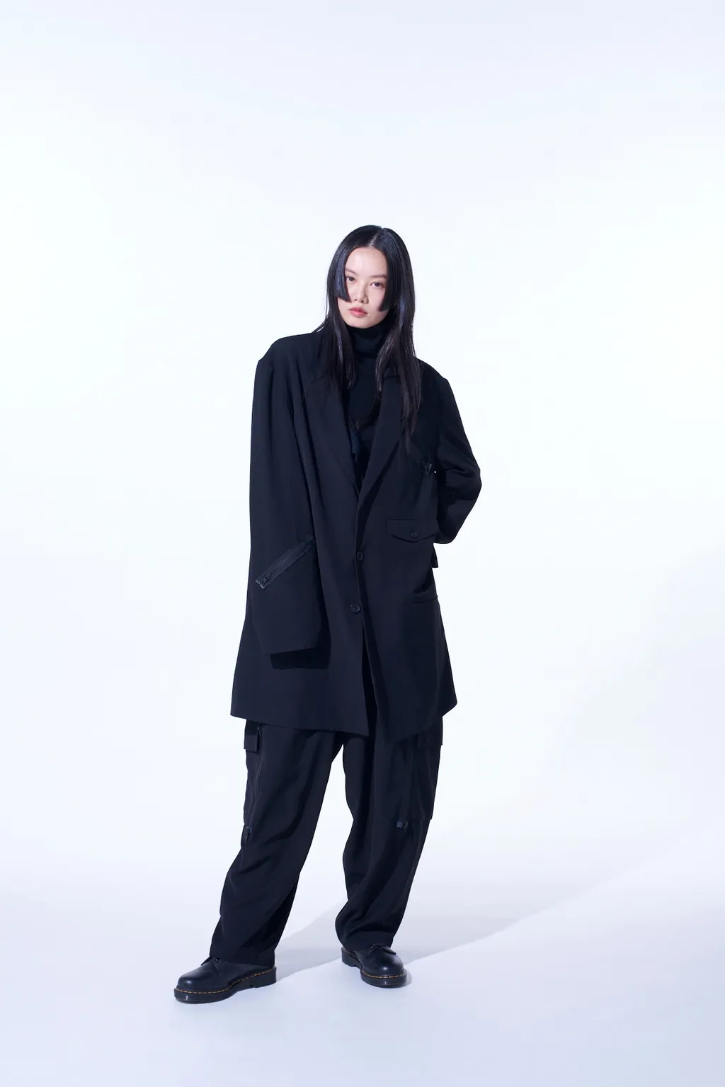 Pe/Gabardine Zipper-Taped Long Jacket