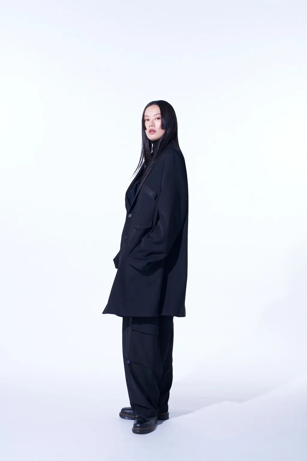 Pe/Gabardine Zipper-Taped Long Jacket