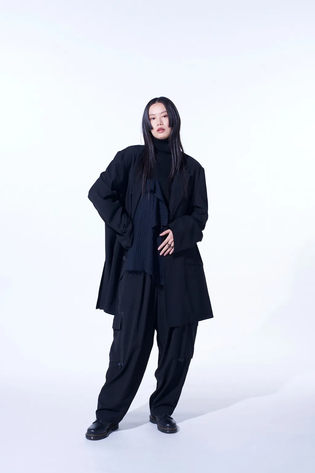 Pe/Gabardine Zipper-Taped Long Jacket